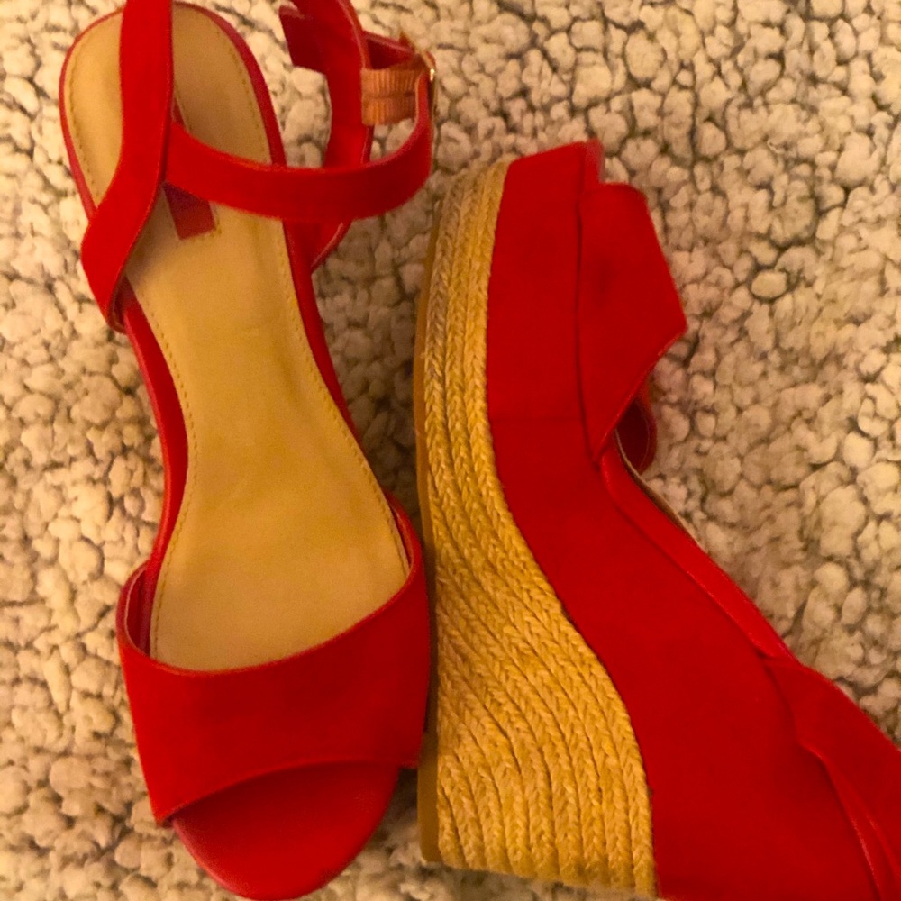 Red suede platform wedge